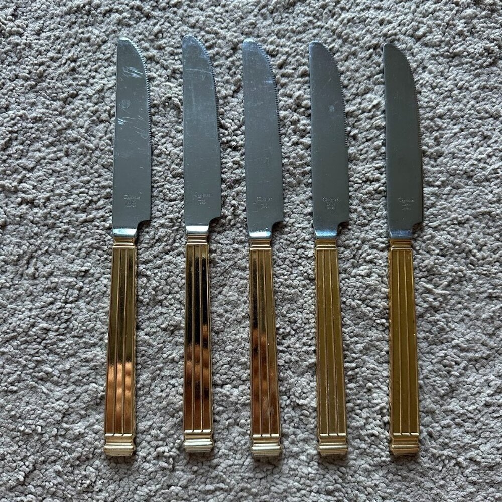 Christian Dior Vintage Gold Plated Flatware Knives set of 5 Discontinued